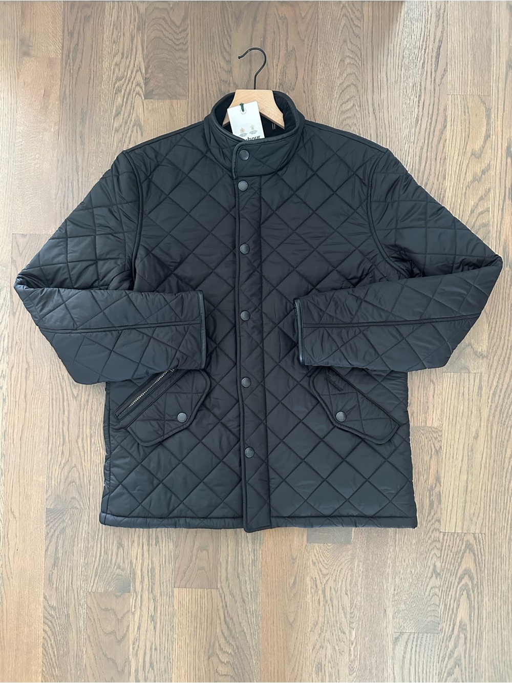 NWT Barbour Men's Powell Stand Collar Quilted Jacket in Black Size Large